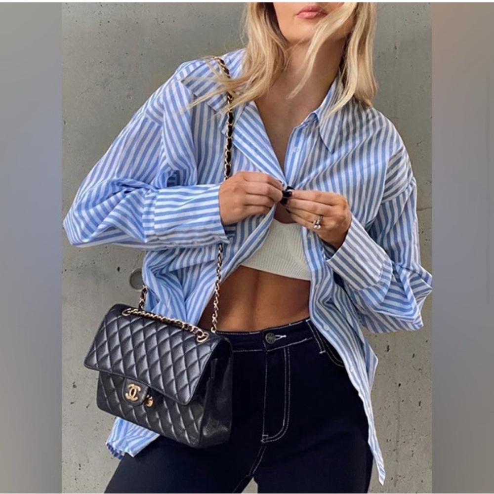 Commense High Waist Blue and White Shorts - Picture 4 of 5